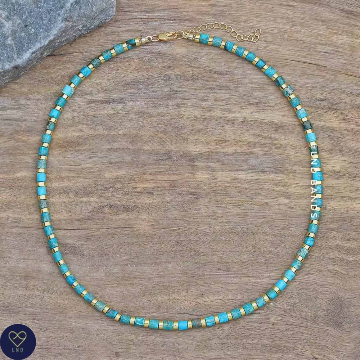 Turquoise tube dainty 4mm Imperial Jasper Necklace, Ethnic Yoga Necklace, natural stone necklace, birthday gift - LND Bands