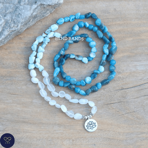 White moonstone, Larimar, Apatite elastic wrap bracelet/necklace, Yoga Meditation Spiritual Bracelet, Ethnic, stress relief, clarity, calm - LND Bands