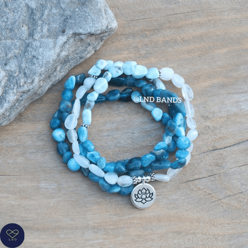 White moonstone, Larimar, Apatite elastic wrap bracelet/necklace, Yoga Meditation Spiritual Bracelet, Ethnic, stress relief, clarity, calm - LND Bands
