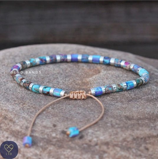 Blue/Purple multi coloured tube jasper - Natural Stone Bracelet, 4mm - LND Bands