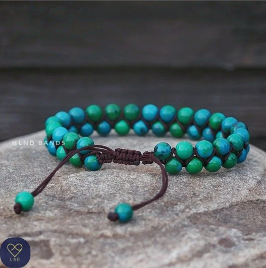 Chrysocolla - Natural Stone Macram Bracelet, 6mm - LND Bands