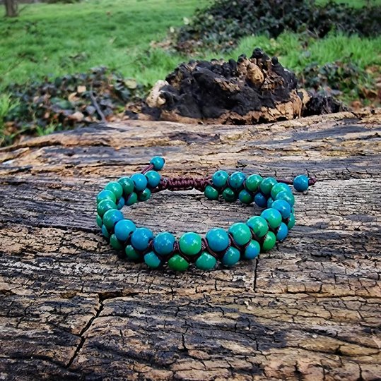 Chrysocolla - Natural Stone Macram Bracelet, 6mm - LND Bands