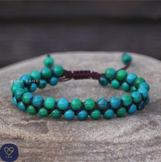 Chrysocolla - Natural Stone Macram Bracelet, 6mm - LND Bands