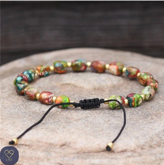 Colourful Imperial Jasper Bead Bracelet New Shape- Natural Stone Bracelet, 4mm - LND Bands