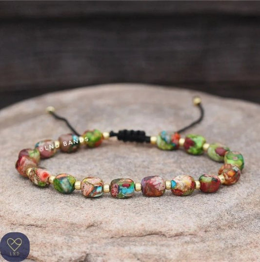 Colourful Imperial Jasper Bead Bracelet New Shape- Natural Stone Bracelet, 4mm - LND Bands