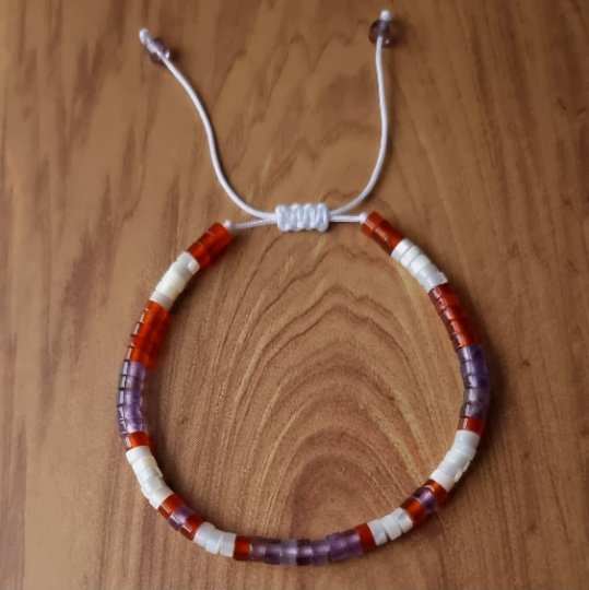 Dark Amethyst Red Agate Mother Of Pearl - Natural Stone Bracelet, 4mm - LND Bands