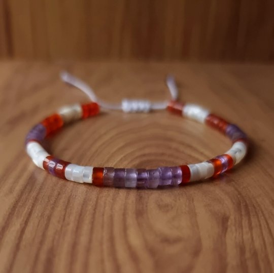 Dark Amethyst Red Agate Mother Of Pearl - Natural Stone Bracelet, 4mm - LND Bands