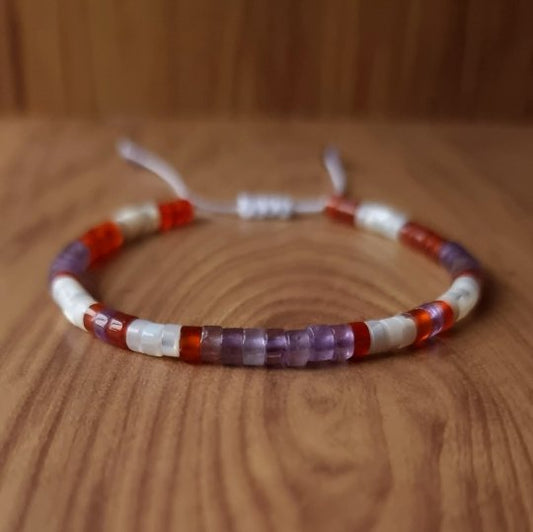 Dark Amethyst Red Agate Mother Of Pearl - Natural Stone Bracelet, 4mm - LND Bands