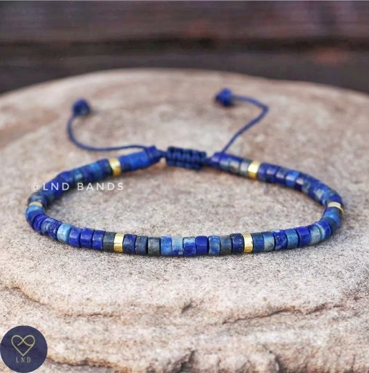 Lapis Lazuli Bead Bracelet, Minimalist Adjustable, Natural Stone Beads, Dainty Bracelet, Tibetan bracelet, Yoga - LND Bands
