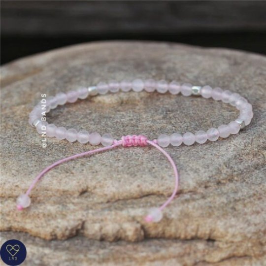 Rose Quartz Faceted Bead Bracelet, Adjustable Minimalist Natural Gemstone Bracelet, Tibetan Yoga, love stone - LND Bands