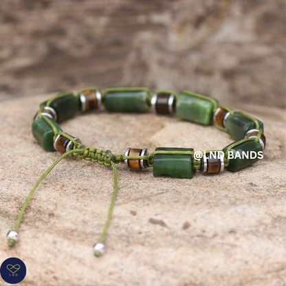 Olive Jade & Tiger Eye Bead Bracelet – Adjustable Boho Meditation