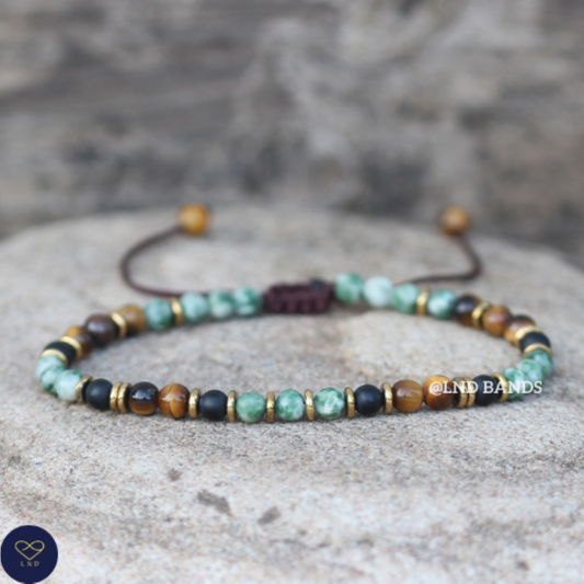 Tiger Eye Green Spot Jasper Onyx 4mm round beads Bracelet, Adjustable Beaded Bracelet, Tibetan Bracelet, Natural Stone Bracelet, Yoga, Boho