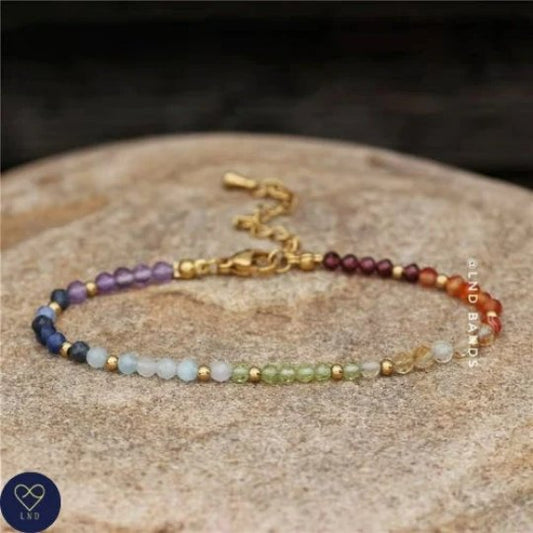 7 Chakra 3mm Faceted Beads Bracelet, Meditation Bohemian Yoga Bracelet, Gemstone Bracelet, Balance, power, protection, calm, grounding - LND Bands