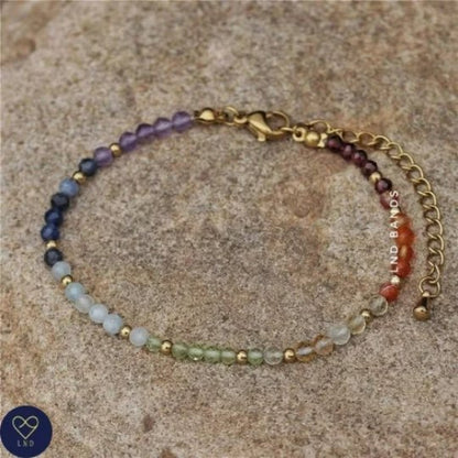 7 Chakra 3mm Faceted Beads Bracelet, Meditation Bohemian Yoga Bracelet, Gemstone Bracelet, Balance, power - LND Bands