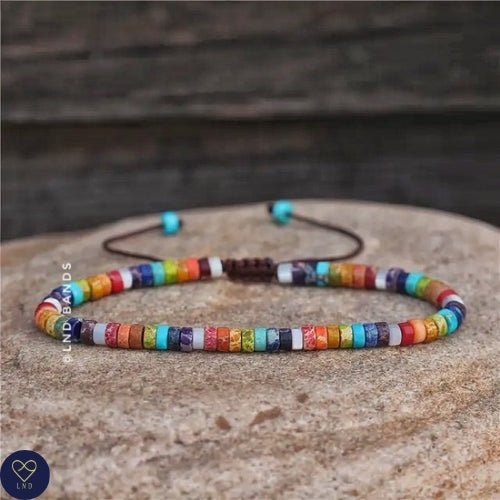 7 Chakra Color Bracelet with Mother of Pearl, Meditation Bracelet, Bohemian Bracelet, Yoga Bracelet, Imperial Jasper bracelet, colorful bracelet, no alloy - LND Bands