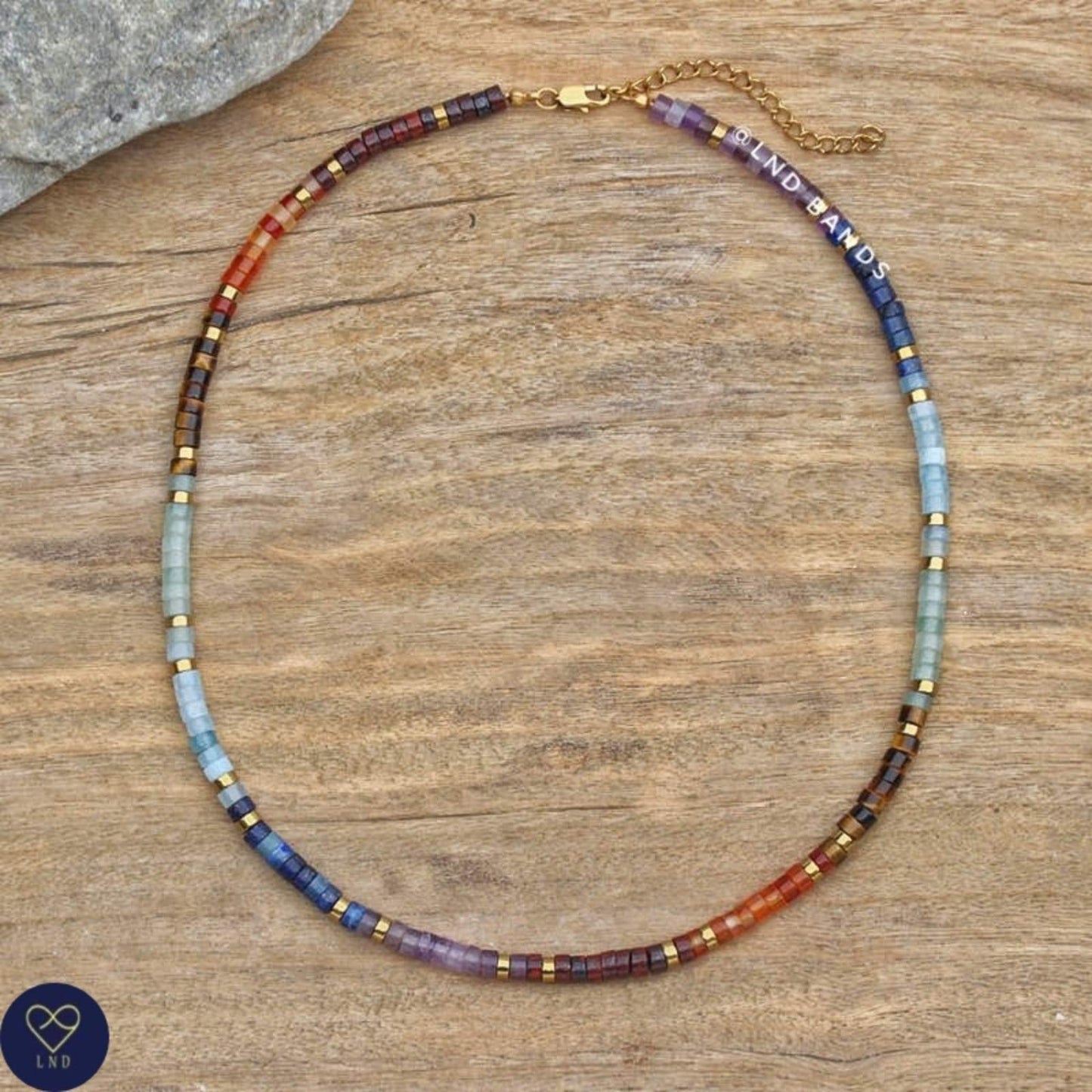 7 Chakra Exclusive Design 2x4mm Meditation Bohemian Yoga Gemstone Necklace, Balance power protection, calm- LND Bands