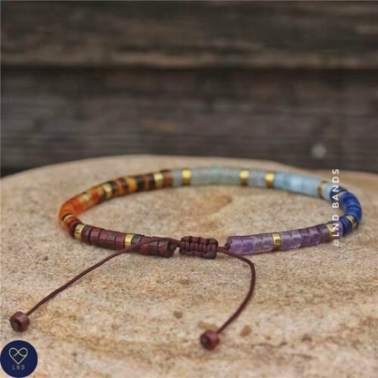 7 Chakra Exclusive Design Meditation Bohemian Yoga Gemstone Bracelet, Balance, power, protection, calm, grounding, strength, creativity - LND Bands