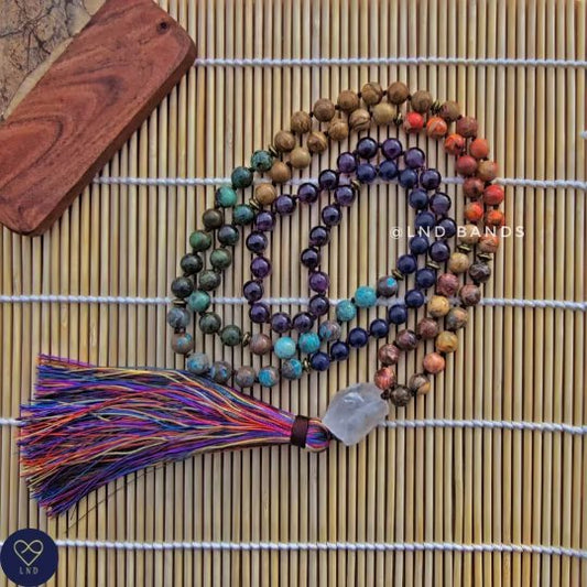 7 Chakra Necklace, Natural Stone 108 Mala Beads Meditation Necklace, Tassel Yoga, Multi Colours Necklace, Buddhist Necklace - LND Bands