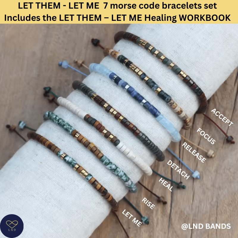 7 - Day Morse Code Recovery Bracelets Set, Let Them Let Me and Free Workbook - LND Bands