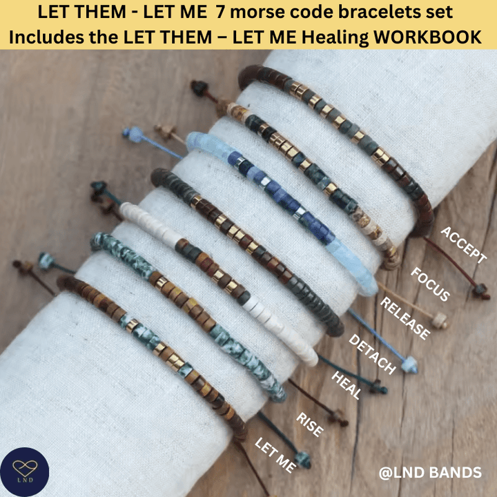 7 - Day Morse Code Recovery Bracelets Set, Let Them Let Me and Free Workbook - LND Bands