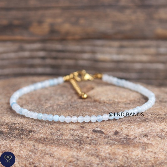 Anklet: Aquamarine 3mm Faceted, Meditation Bohemian Yoga Tibetan, calming wisdom