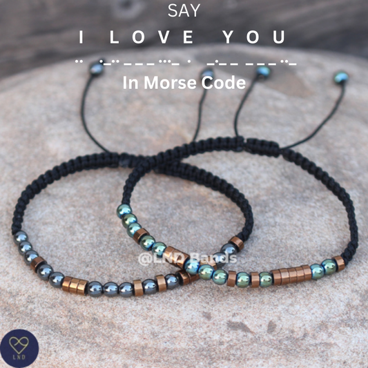 SET of 2 "I LOVE YOU" Morse Code Beaded Couple Friendship Partner Distance Bracelets, Anniversary gifts for boyfriend, husband, girlfriend