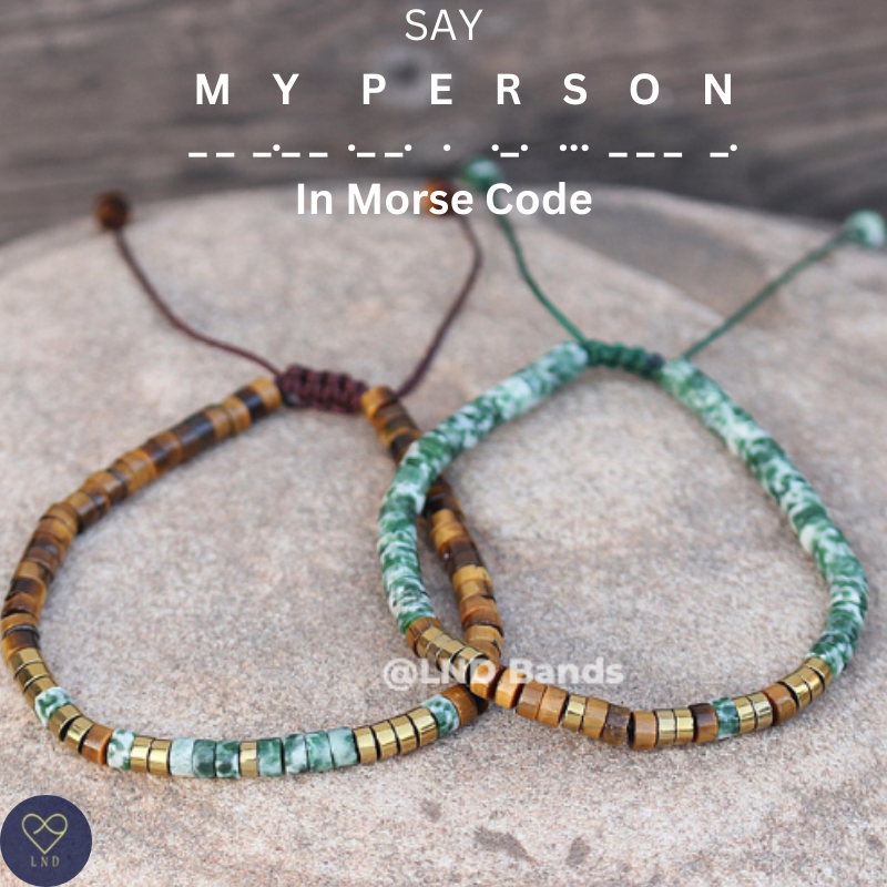 SET of 2 "MY PERSON" Morse Code Beaded Couple Friendship Partner Distance Bracelets, Anniversary gifts for boyfriend husband girlfriend