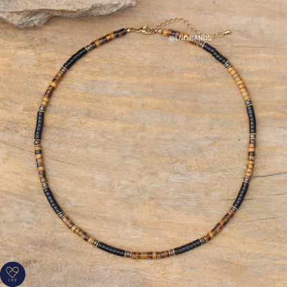 Onyx Pyrite Tiger Eye Beaded Necklace - Minimalist Gemstone Jewellery, boho, ethnic style