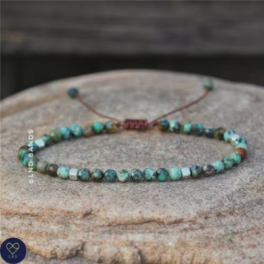 African Turquoise Faceted Bead Bracelet, Adjustable Minimalist Bracelet, Natural Gemstone Bracelet, Tibetan Yoga, positive balancing stone - LND Bands