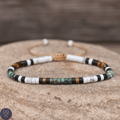 African Turquoise Tiger Eye Howlite 2x4mm Gemstone Bracelet, Adjustable Tibetan Minimalist Yoga Boho Bracelet, surfer, birthday gift - LND Bands