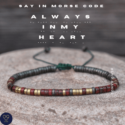 AYNN Morse Code Bracelet – Wood & Hematite Bead Braided Rope Bracelet With Card, Adjustable
