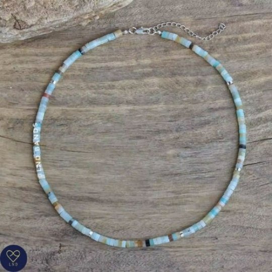 Amazonite High Quality Bead Necklace, 2x4mm Natural Stone Beads, Dainty Necklace, Boho style, unisex gift, Summer gift, Minimalist Necklace