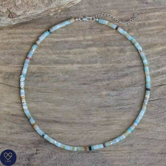 Amazonite High Quality Bead Necklace, 2x4mm Natural Stone Beads, Dainty Necklace, Boho style, unisex gift - LND Bands