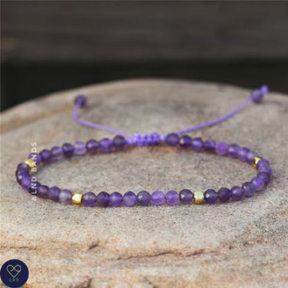 Amethyst Faceted Bead Bracelet, Adjustable Bracelet, Natural Gemstone Bracelet, February Birthstone - LND Bands