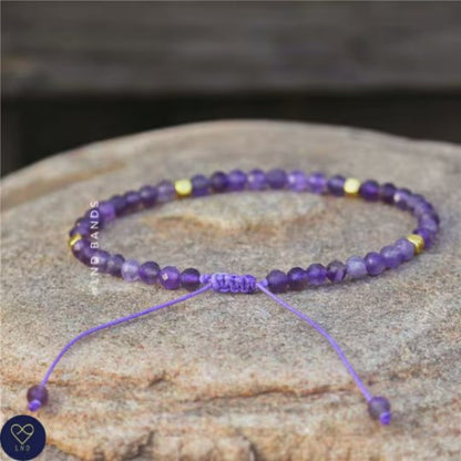 Amethyst Faceted Bead Bracelet, Adjustable Bracelet, Natural Gemstone Bracelet, February Birthstone - LND Bands