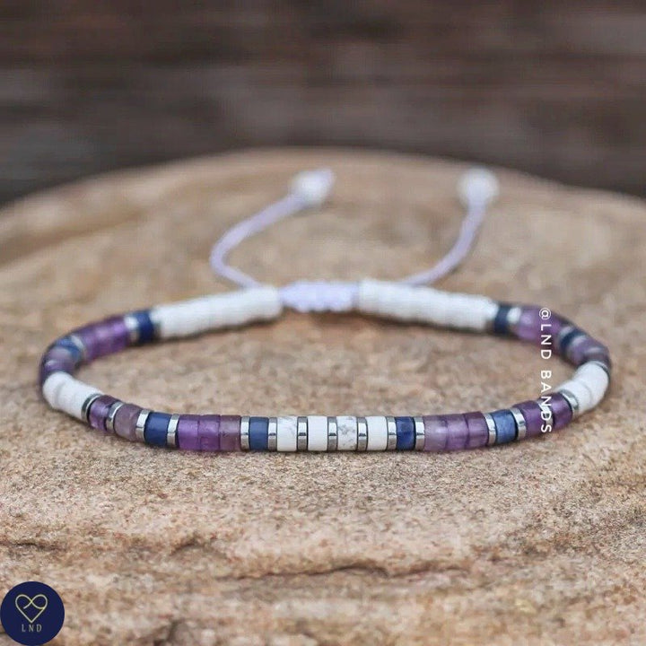 Amethyst Sodalite Howlite Minimalist 2x4mm Bracelet, Adjustable Beaded Bracelet, Tibetan Natural Stone Bracelet, Yoga, Boho, Ethnic, gift - LND Bands