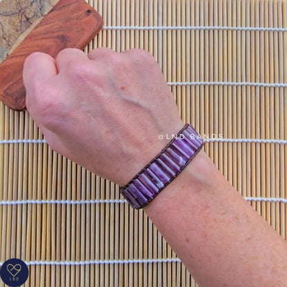 Amethyst Tube Leather Bracelet, Tibetan Bracelet, Adjustable Bracelet, Yoga, Minimalist Bohemian, birthday gif - LND Bands