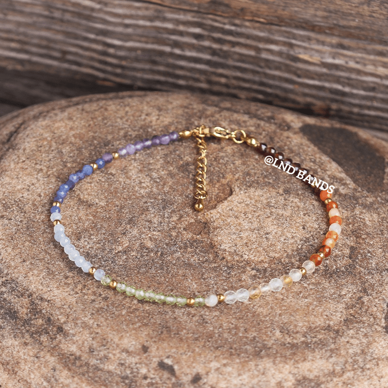 Anklet: 7 Chakra 3mm Faceted, Meditation Bohemian Yoga, Balance power protection calm - LND Bands