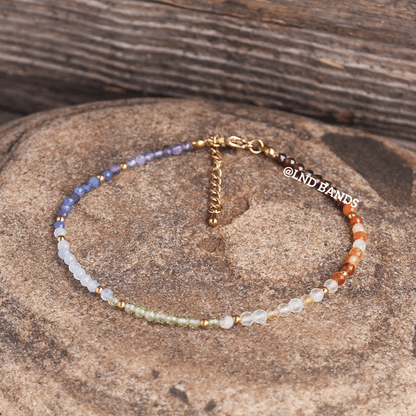 Anklet: 7 Chakra 3mm Faceted, Meditation Bohemian Yoga, Balance power protection calm - LND Bands