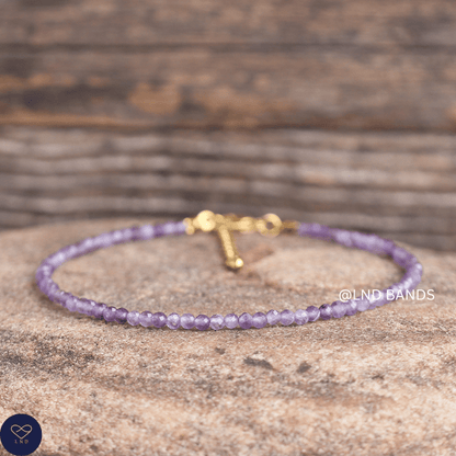 Anklet: Amethyst 3mm Faceted, Meditation Bohemian Yoga Tibetan, Balance protection - LND Bands