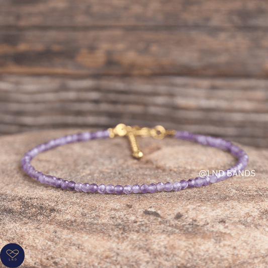 Anklet: Amethyst 3mm Faceted, Meditation Bohemian Yoga Tibetan, Balance protection - LND Bands