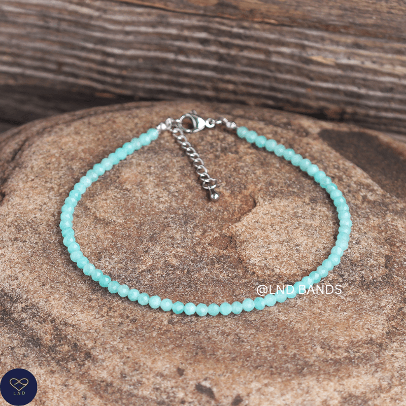 Anklet: Amzonite 3mm Faceted, Meditation Bohemian Yoga Tibetan, love calming - LND Bands