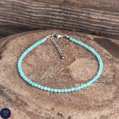 Anklet: Amzonite 3mm Faceted, Meditation Bohemian Yoga Tibetan, love calming - LND Bands