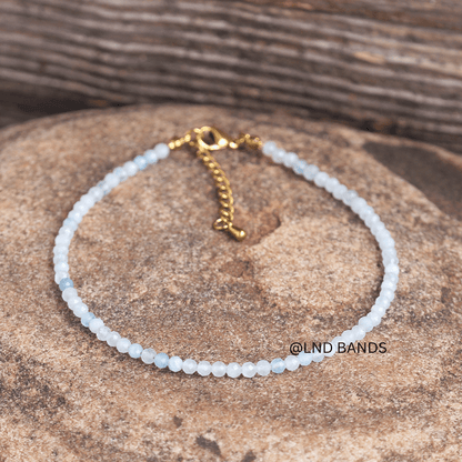 Anklet: Aquamarine 3mm Faceted, Meditation Bohemian Yoga Tibetan, calming wisdom - LND Bands