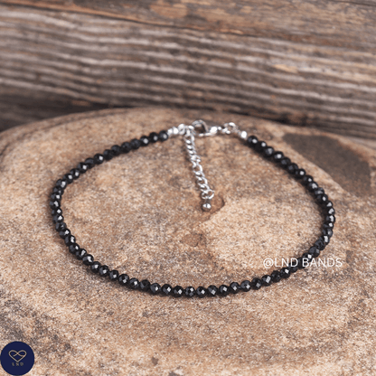 Anklet: Black Tourmaline 3mm Faceted, Meditation Bohemian Yoga Tibetan, grounding serenity - LND Bands