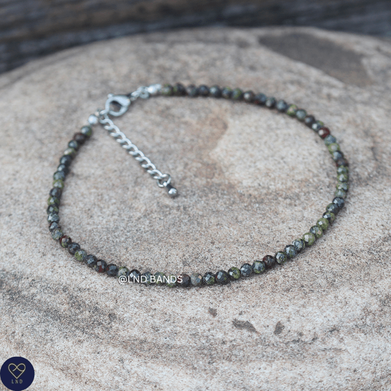 Anklet: Dragon Blood 3mm Faceted, Meditation Bohemian Yoga Tibetan, happiness joy wisdom - LND Bands