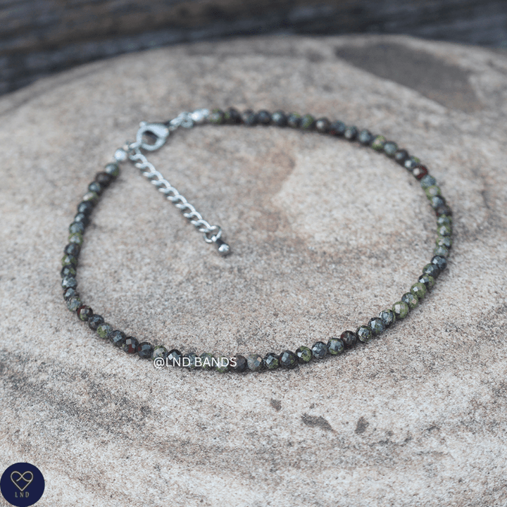 Anklet: Dragon Blood 3mm Faceted, Meditation Bohemian Yoga Tibetan, happiness joy wisdom - LND Bands