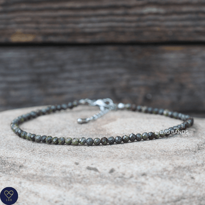 Anklet: Dragon Blood 3mm Faceted, Meditation Bohemian Yoga Tibetan, happiness joy wisdom - LND Bands