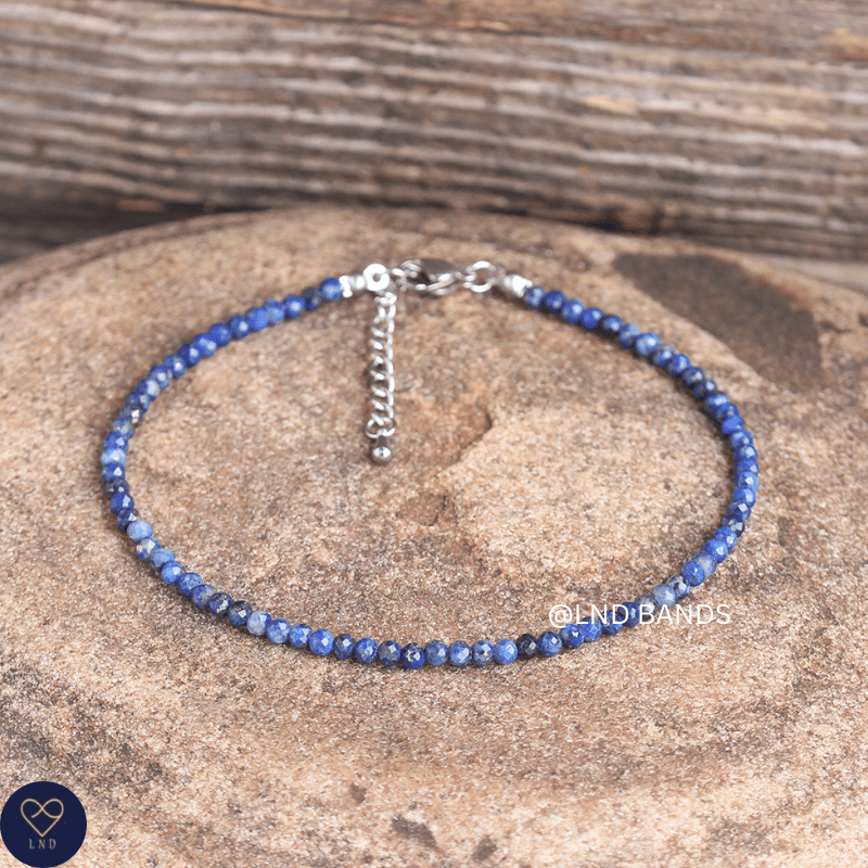 Anklet: Lapis Lazuli 3mm Faceted, Meditation Bohemian Yoga Tibetan, balance harmony - LND Bands