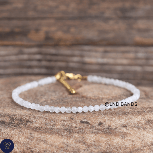 Anklet: Moonstone 3mm Faceted, Meditation Bohemian Yoga Tibetan, Balance protection - LND Bands